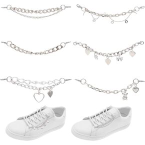 6 Pcs Shoelaces Decorations Clip Shoelace Charms Metal Shoe Decoration Chain DIY for Sandals Shoe Canvas Sneaker Double Layer Shiny Charm Chain for DIY Crafts Bag Clothes Making