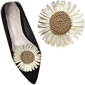 2 Pcs Sunflower Decorative Shoe Clips Raffia Shoe Flower Detachable Daisy Slippers Accessories for Women Girls