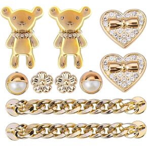 Bling Shoe Charms for Women and Girls, Bling Shoe Chain for Slides and Sandals, Cute Shoe Accessories for Gifts(Gold)