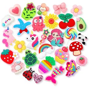 Shoe Charms for Girls Kids Women 30PCS Different Cute Shoe Accessories Flower Cherry Animals Mermaid Unicorns Shoe Decoration Charm and Pins In Bulk Pink Trendy Charms for Shoes Girly Party Favors Gifts