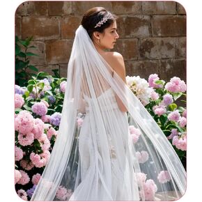 1 Tier Bride Wedding Veil 118 Inches Long 1 Tier Drop Veil Comb Bridal Cathedral Veil White Long Cathedral Bridal Tulle Veils with Comb for Brides