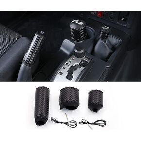 Handbrake Cover Set Car Gear Shift Cover Drive Mode Shift Knob Cover Suitble for 2007-2022 Fj Cruiser Carbon Fiber Pattern Decorative Interior Accessories