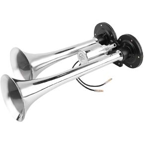 Dual Trumpet Electric Horn, 150DB 12V/24V Chrome Plated zinc Dual Air Horns Speaker Trumpet Super Marine Horn Set Universal Electric Train Air Horn for Boats/RV/Trucks Silver (#1)