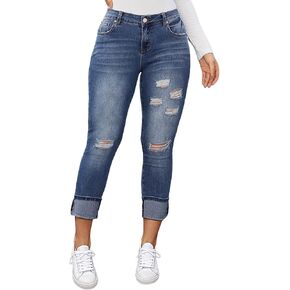 Flamingals Women's Capri Capri Jeans Skenny Stepressy Butty Lifting Jeans Jeanm Jeinm Jeinm