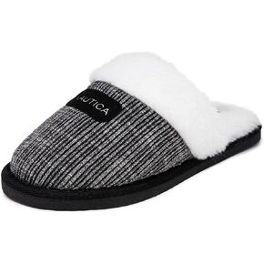 Nautica Women's Cozy Clog Slippers with Plush Faux Fur Collar and Durable Rubber Sole for Indoor & Outdoor Comfort