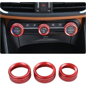 Car AC Knob Trim Air Conditioner Audio Cover Rotary Decoration Ring Sticker Decal fit for Alfa Romeo Giulia Stelvio 2017-2020 Car Accessories (Red)
