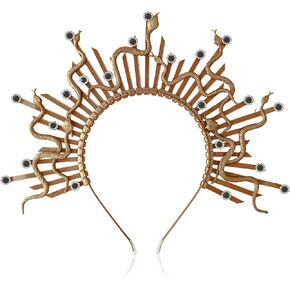 Medusa Halo Crown Headbands, Sunburst Halo Snake Headpiece, Snake Tiara Hairband for Halloween Carnival Cosplay Photoshoot (Bronze with Crystals, one-size)