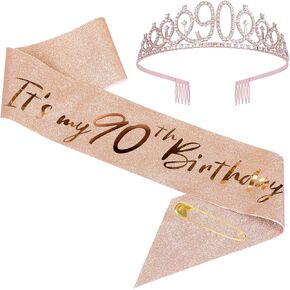 90 عيد ميلاد SASH و TIARA مجموعة ROSE GOLD SASH CROWN حفلة عيد ميلاد اللوازم لحفل عيد ميلاد الفتيات