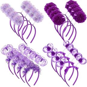 Censen 16 Pcs Pom Pom Headbands Party Headbands Tinsel Wrapped Ponytails Headbopper Headwear for Graduation Birthday Festival