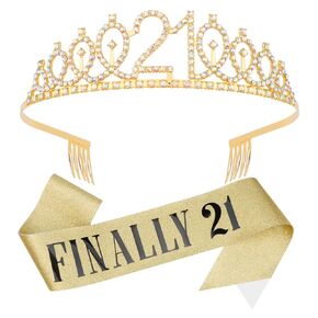 تاج عيد الميلاد الحادي والعشرين الوردي و SASH - عقال الأميرة Tiara مع أمشاط للفتيات - Crystal Tiaras لإكسسوارات شعر الحفلات