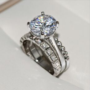 925 Sterling Silver Diamond Ring Electroplated True Gold Zircon Diamond Ring Women's Wedding Ring Set 3 Combination Ring Mosang Stone Three Piece Set Size 10