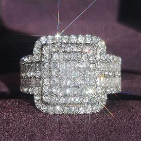 EUJHRTM 925 Sterling Silver Wedding Set, 3ct Cut Cubic Zirconia Halo Ring, Foldable Wedding Set, CZ Diamond Multi Row Ring, Eternal Engagement Wedding Ring, 2-Piece Set Size 9, ZY-PU139-Y5