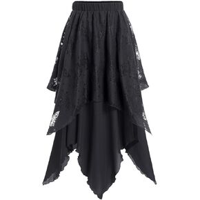 Rosegal Womens Plus Size Gothic Lace Overlay Layered Handkerchief Hem Flowy Maxi Skirt