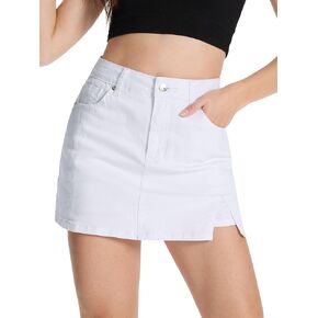 Tapata Skorts Skirts for Women High Waisted Denim Mini Casual Stretchy Jean Skirt Slit with Shorts
