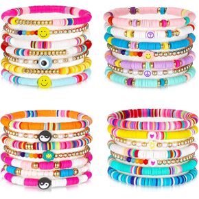 Yaomiao 28 Pcs Clay Bead Friendship Bracelets Bulk for Women Summer Heishi Surfer Bracelets Set Colorful Preppy Beaded Stretch Bracelet Stackable Boho Disc Party Y2k Aesthetic Beach Jewelry Gift