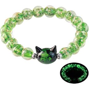 Firefly Glass Beads Bracelet, Cute Money Attract Cat Bracelets, Cats Lover Gifts Spiritual Protection Gifts for Women, Teen, Mom, Daughter, Sister, Best Friends with Gift Cards