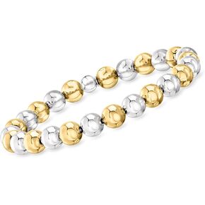 Ross-Simons Italian 8mm Sterling Silver and 18kt Gold Over Sterling Bead Stretch Bracelet