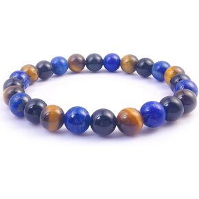 8MM Triple Protection Stone Bracelet – Black Obsidian, Tiger Eye, Lapis Lazuli | Healing Crystal Bracelet for Women & Men | Spiritual Jewelry Gift for Father’s Day, Birthdays