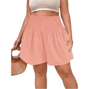 Soly Hux Women's Plus Size shirred مرنة عالية الخصر الساق الواسعة