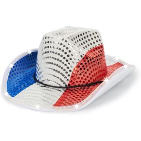 Light Up Western-Cowboy-Hat for Womens/Mens - 4th of July Sequin Cowgirl Hat for Independence Day Party