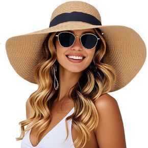 Barelove Sun Straw Hat Wide Brim Shape Hat with UPF 80+, Packable Foldable Floppy Summer Beach Hat for Women Men