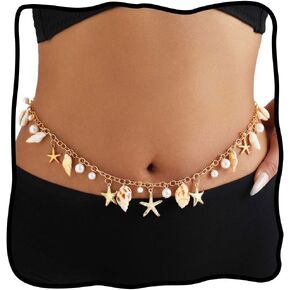 الذهب الذهب المليء بالسلسلة النجمة SASHELL TASSEL BELLY سلسلة الصيف بيكيني المجوهرات الجسم للنساء