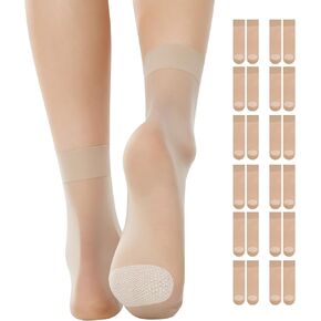 12 Pairs Nylon Socks for Women High Sheer Ankle Socks Hosiery with Reinforced Toe