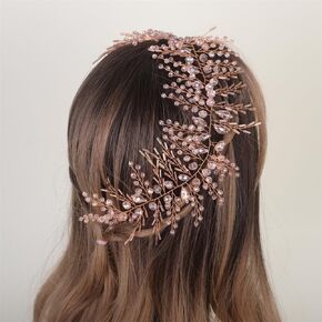 Aimimier Bridal Crystal Hairband Long Hair Vine Crystal Beaded Headband Wedding Prom Party Festival Fashion Hair Accessory for Women (Purple)