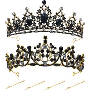 inSowni 2 Pieces Rhinestone Baroque Queen Princess Wedding Bridal Tiaras Crowns Headbands Hair Accessories Jewelry Headpiece for Women Girls Brides (4 Bobby Pins Included)
