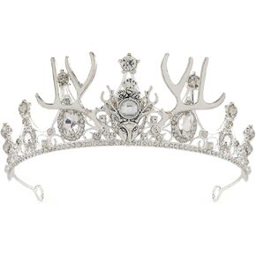 Fairy Elf Antler Crown -Medieval Viking Antlers Headband Celtic Royal Rhinestone Elf Circlet for Halloween Costume