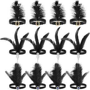 12 PCS 1920s Flapper Teadbled Flapper Headpiece 1920s Accessories Feather Beadband for 20S Seek Party Carnival