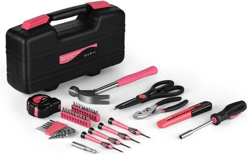 Flexzion 39 Piece Hand Tool Kits with Case - Compact Tool Kit for Handyman, Homeowners DIY - Household Tool Kit for Home with Portable Basic Tool Set Case, Pink in Kuwait
