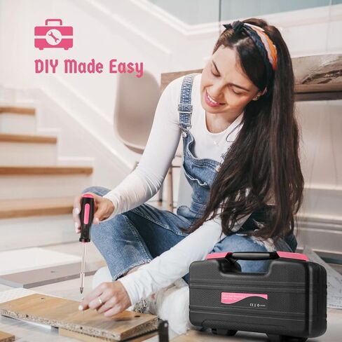 Flexzion 39 Piece Hand Tool Kits with Case - Compact Tool Kit for Handyman, Homeowners DIY - Household Tool Kit for Home with Portable Basic Tool Set Case, Pink in Kuwait