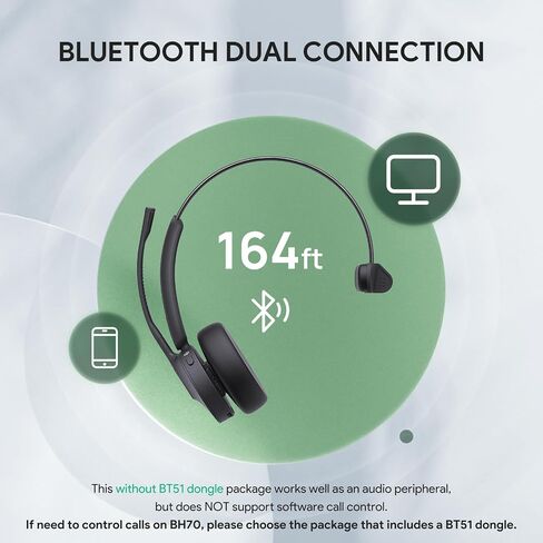 Yealink BH70 UC (NO Dongle) سماعة رأس بلوتوث لاسلكية مع ميكروفون للعمل، عمر بطارية يتحدث 35 ساعة، سماعات إلغاء الضوضاء 3 ميكروفون للكمبيوتر، سماعة رأس خفيفة الوزن 147 جرام للمكتب المفتوح in Kuwait