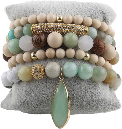 Boho Beaded Bracelets/Bangle for Women,Multilayer 5/6/7PCS Healing Natural Handmade Stone Bead Bracelets Stackable Stretch Friendship Beaded Bracelet Set Trendy Western Bohemian Jewelry Gift in Saudi Arabia