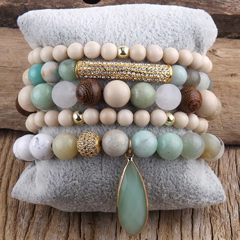 Boho Beaded Bracelets/Bangle for Women,Multilayer 5/6/7PCS Healing Natural Handmade Stone Bead Bracelets Stackable Stretch Friendship Beaded Bracelet Set Trendy Western Bohemian Jewelry Gift in Saudi Arabia
