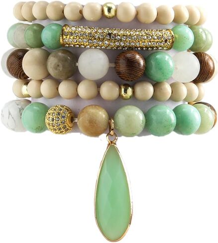 Boho Beaded Bracelets/Bangle for Women,Multilayer 5/6/7PCS Healing Natural Handmade Stone Bead Bracelets Stackable Stretch Friendship Beaded Bracelet Set Trendy Western Bohemian Jewelry Gift in Saudi Arabia