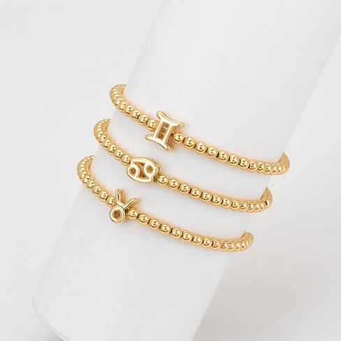 Gold 12 Constellations Bracelets for Women, 18K Gold Plated Beaded Stretch Bubble Bracelets Charm Jewelry Bracelet Gifts for Birthday Mother's Day Valentines Christmas in Saudi Arabia
