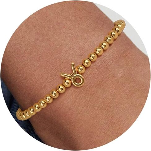 Gold 12 Constellations Bracelets for Women, 18K Gold Plated Beaded Stretch Bubble Bracelets Charm Jewelry Bracelet Gifts for Birthday Mother's Day Valentines Christmas in Saudi Arabia