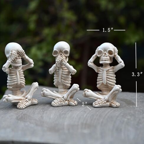 مجموعة Owmell من 3 هياكل عظمية تمثال ، تمثال جمجمة اليوغا ، اسمع انظر لا تتحدث عن تمثال شرير ، ديكور المنزل القوطي - لا شر. in Kuwait