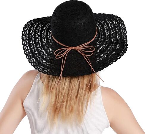 Beach Hats for Women Lace Wide Brim Sun Hat Roll up Floppy Hat UPF 50+ UV Protection Foldable Summer Hats in Saudi Arabia