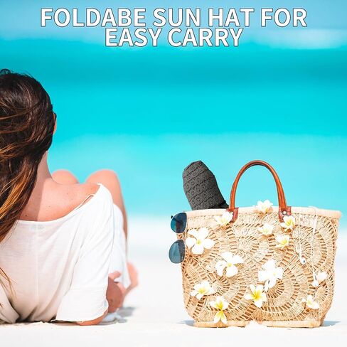 Beach Hats for Women Lace Wide Brim Sun Hat Roll up Floppy Hat UPF 50+ UV Protection Foldable Summer Hats in Saudi Arabia