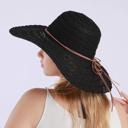 Beach Hats for Women Lace Wide Brim Sun Hat Roll up Floppy Hat UPF 50+ UV Protection Foldable Summer Hats in Saudi Arabia