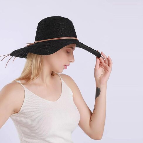 Beach Hats for Women Lace Wide Brim Sun Hat Roll up Floppy Hat UPF 50+ UV Protection Foldable Summer Hats in Saudi Arabia