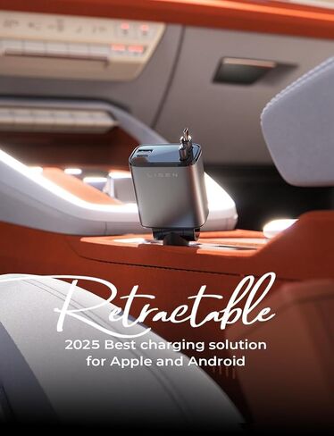 LISEN Retractable Car Charger [69W USB C Car Charger Adapter] iPhone 16 Car Charger Fast Charging, Fast Charging Car Charger, Type C Retractable Car Charger for iPhone 16 15 14 13 12, Samsung, Black in Kuwait