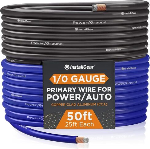 InstallGear 1/0 Gauge Wire (17ft) Copper Clad Aluminum CAA - Primary Automotive Wire, Car Amplifier Power & Ground Cable, Battery Cable, Car Audio Speaker Stereo, RV Trailer Wiring Welding Cable 1/0ga in Saudi Arabia