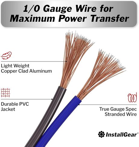 InstallGear 1/0 Gauge Wire (17ft) Copper Clad Aluminum CAA - Primary Automotive Wire, Car Amplifier Power & Ground Cable, Battery Cable, Car Audio Speaker Stereo, RV Trailer Wiring Welding Cable 1/0ga in Saudi Arabia