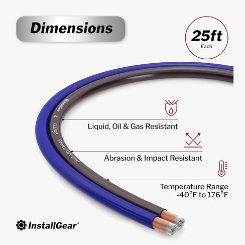 InstallGear 1/0 Gauge Wire (17ft) Copper Clad Aluminum CAA - Primary Automotive Wire, Car Amplifier Power & Ground Cable, Battery Cable, Car Audio Speaker Stereo, RV Trailer Wiring Welding Cable 1/0ga in Saudi Arabia