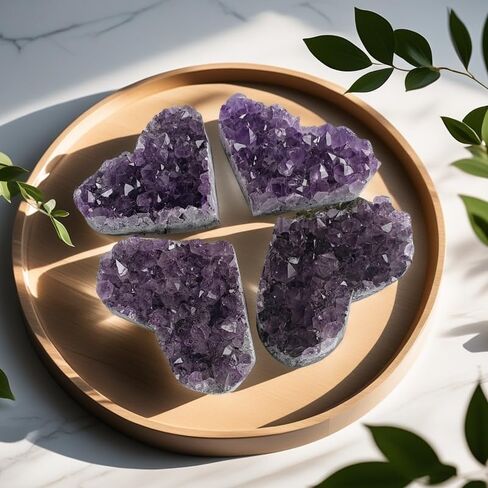 Crystals and Healing Stones Heart Crystal Amethyst Cluster Geode Raw Stones with Display Stand for Home Decor, Meditation, Spiritual Energy, 1Pc 1.55"-2" in Kuwait