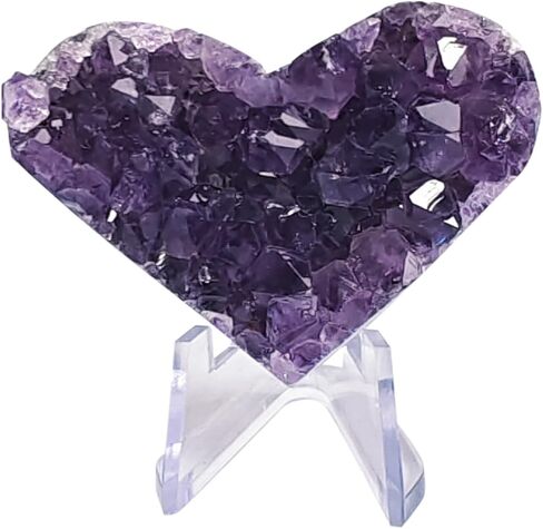 Crystals and Healing Stones Heart Crystal Amethyst Cluster Geode Raw Stones with Display Stand for Home Decor, Meditation, Spiritual Energy, 1Pc 1.55"-2" in Kuwait